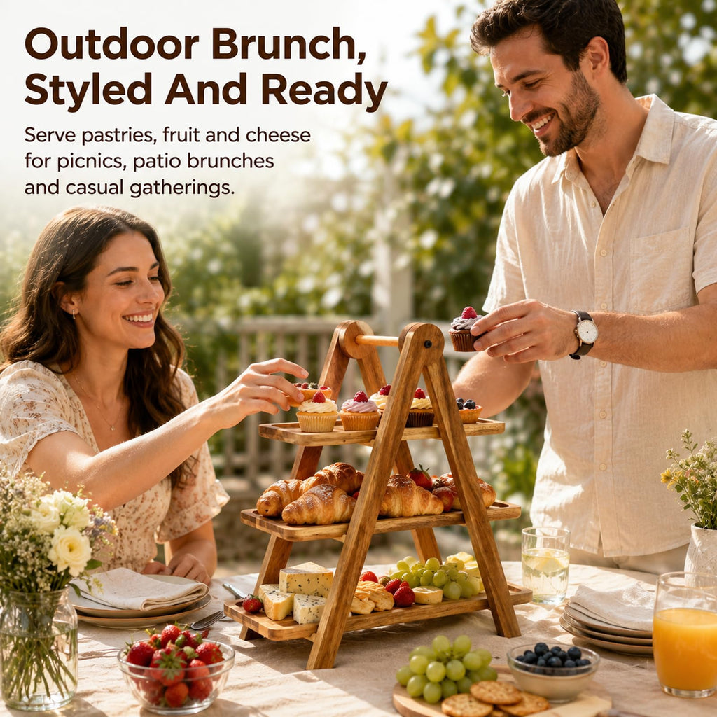 3-Tier Acacia Wood Serving Tray Stand