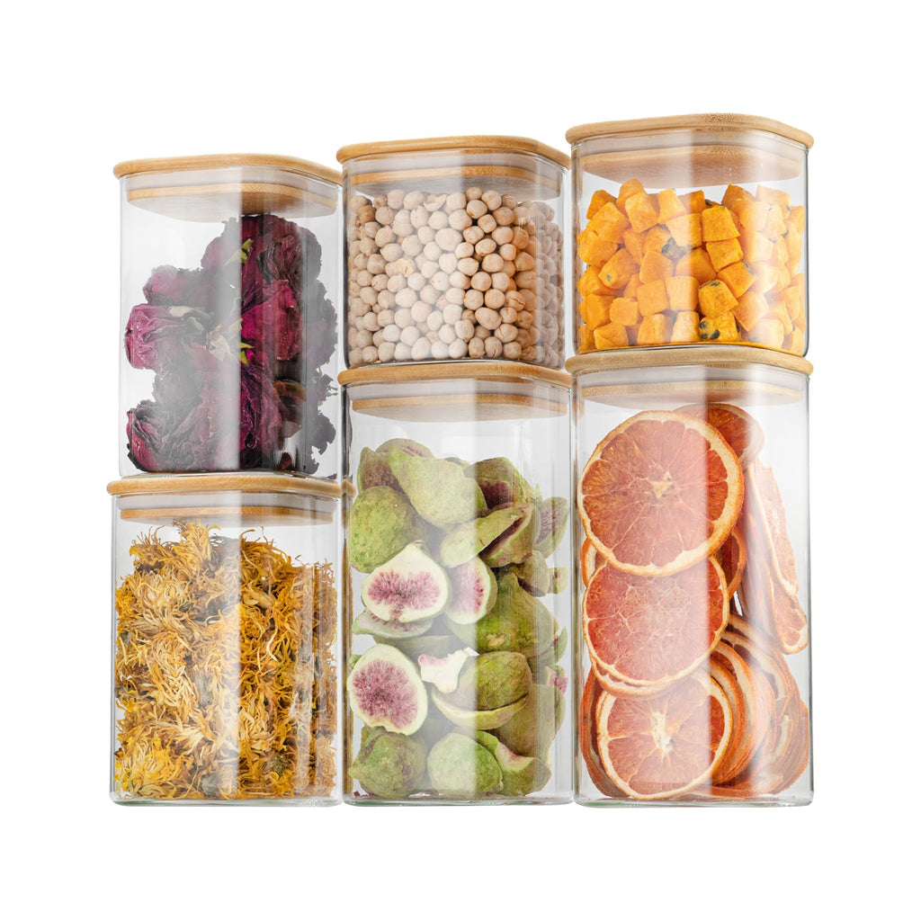 D2scrma Airtight Glass Square Storage Containers with Bamboo Lids