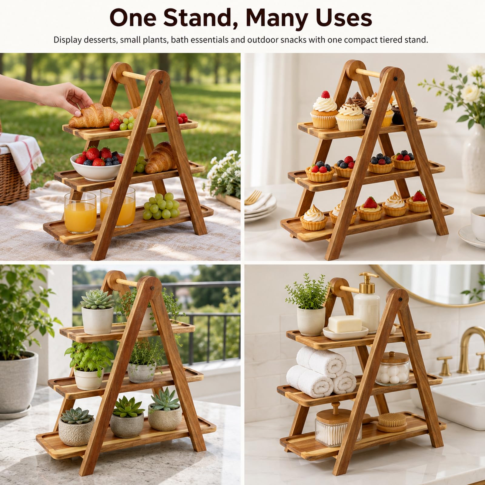 3-Tier Acacia Wood Serving Tray Stand