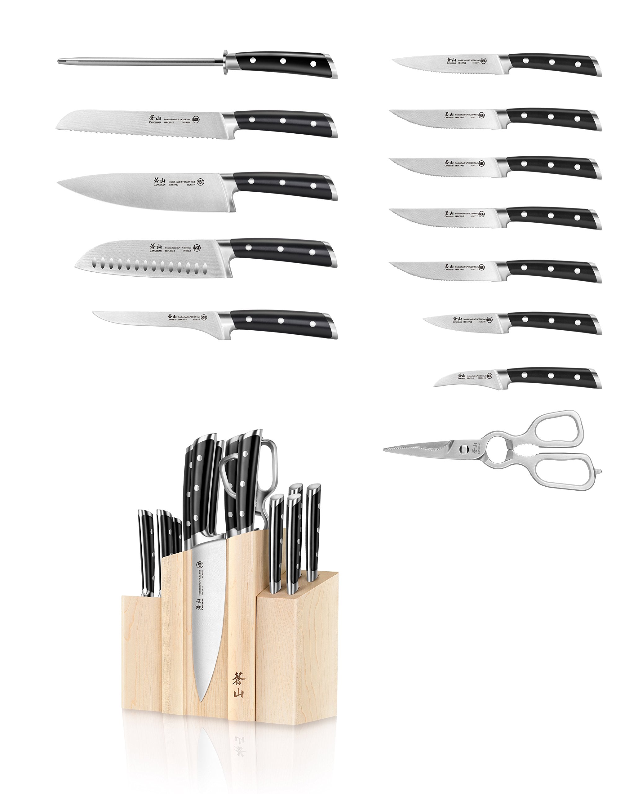 Forged Swedish Steel Magnetic Knife Block Set with Maple Base