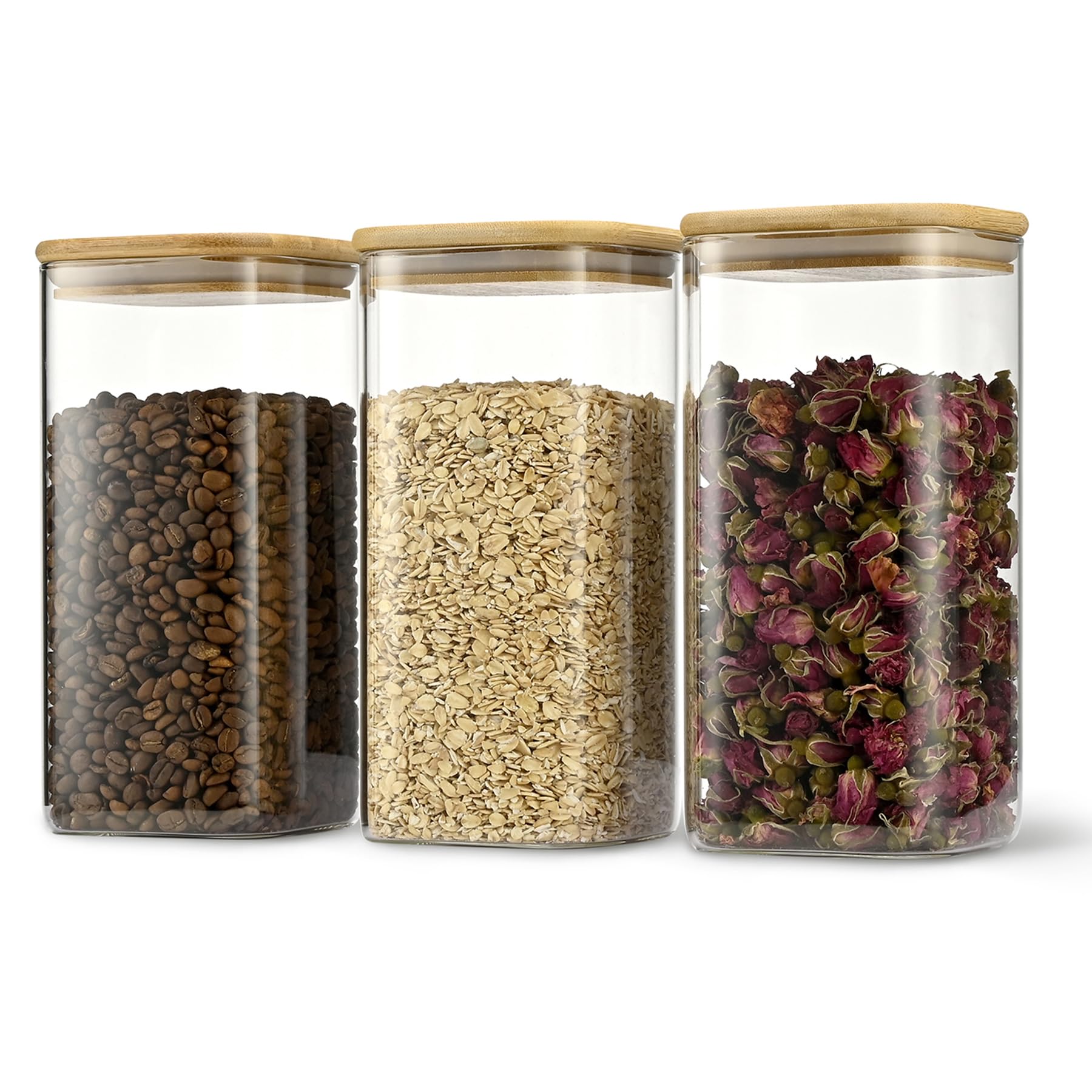 D2scrma Airtight Glass Square Storage Containers with Bamboo Lids