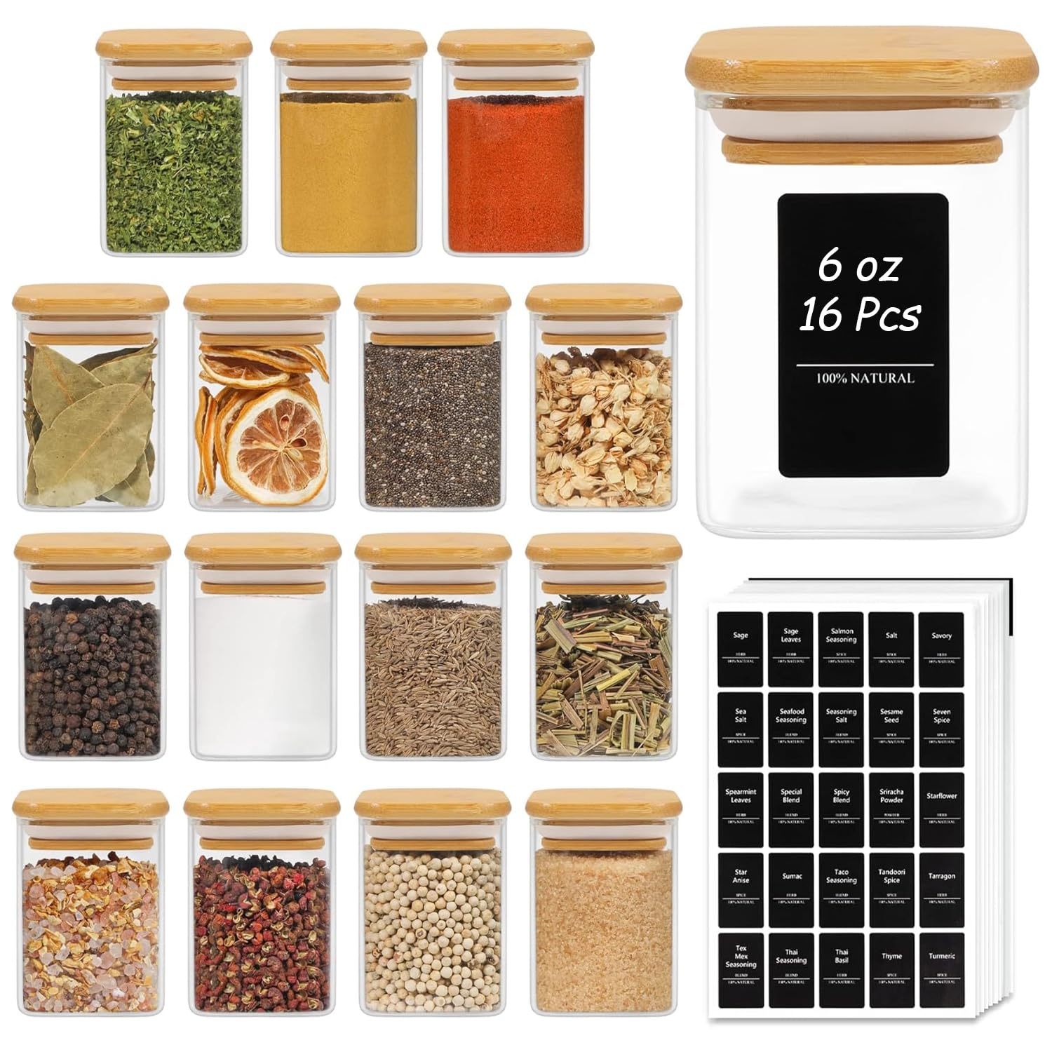 12-Piece Glass Spice Jar Set with Bamboo Lids