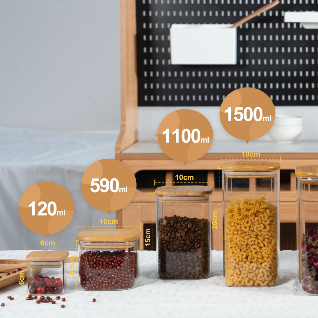 D2scrma Airtight Glass Square Storage Containers with Bamboo Lids