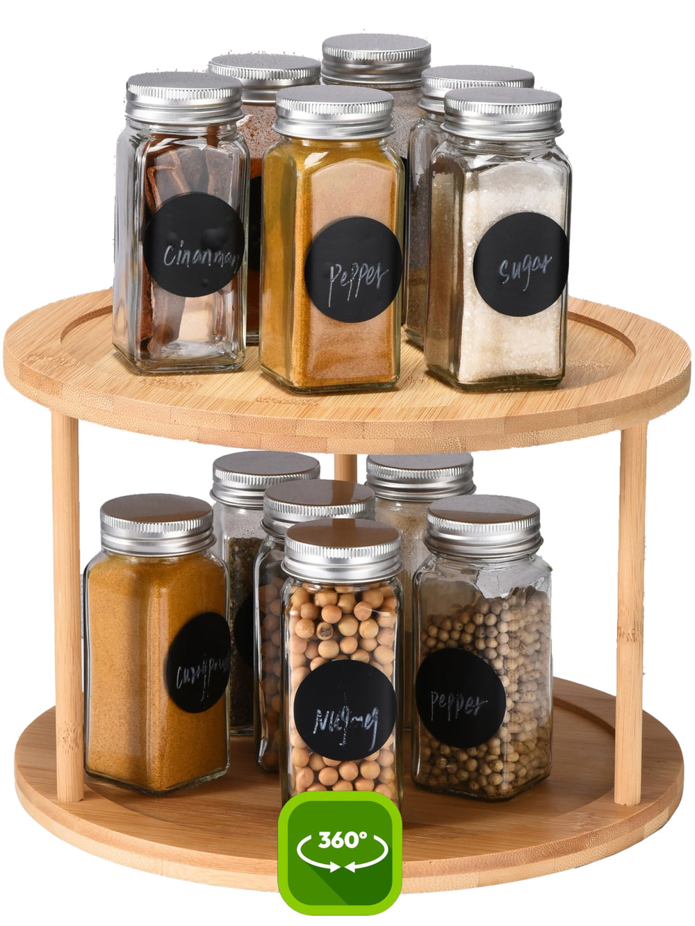 2-Tier Bamboo Lazy Susan Spice Rack (10")