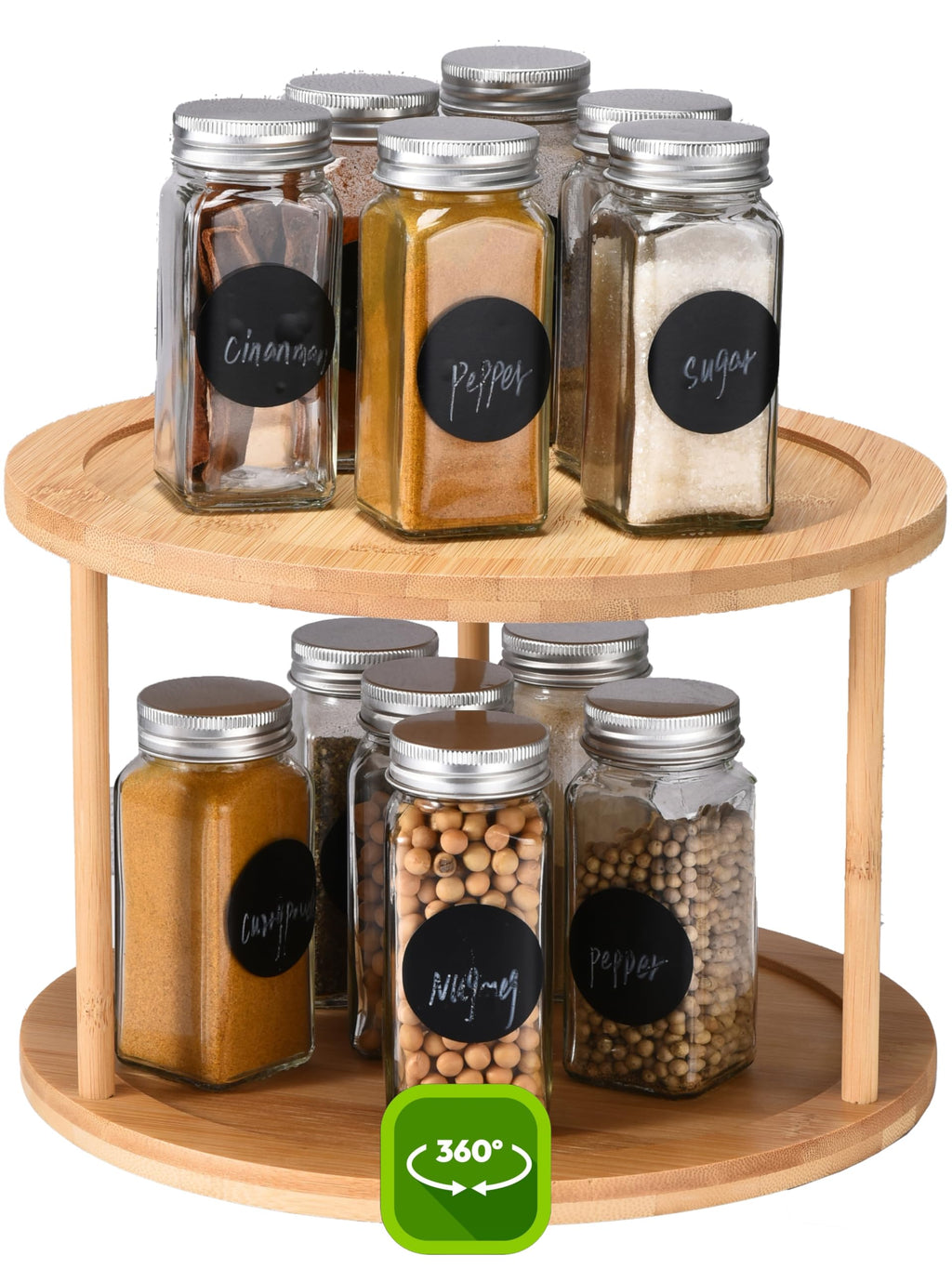 2-Tier Bamboo Lazy Susan Spice Rack (10")