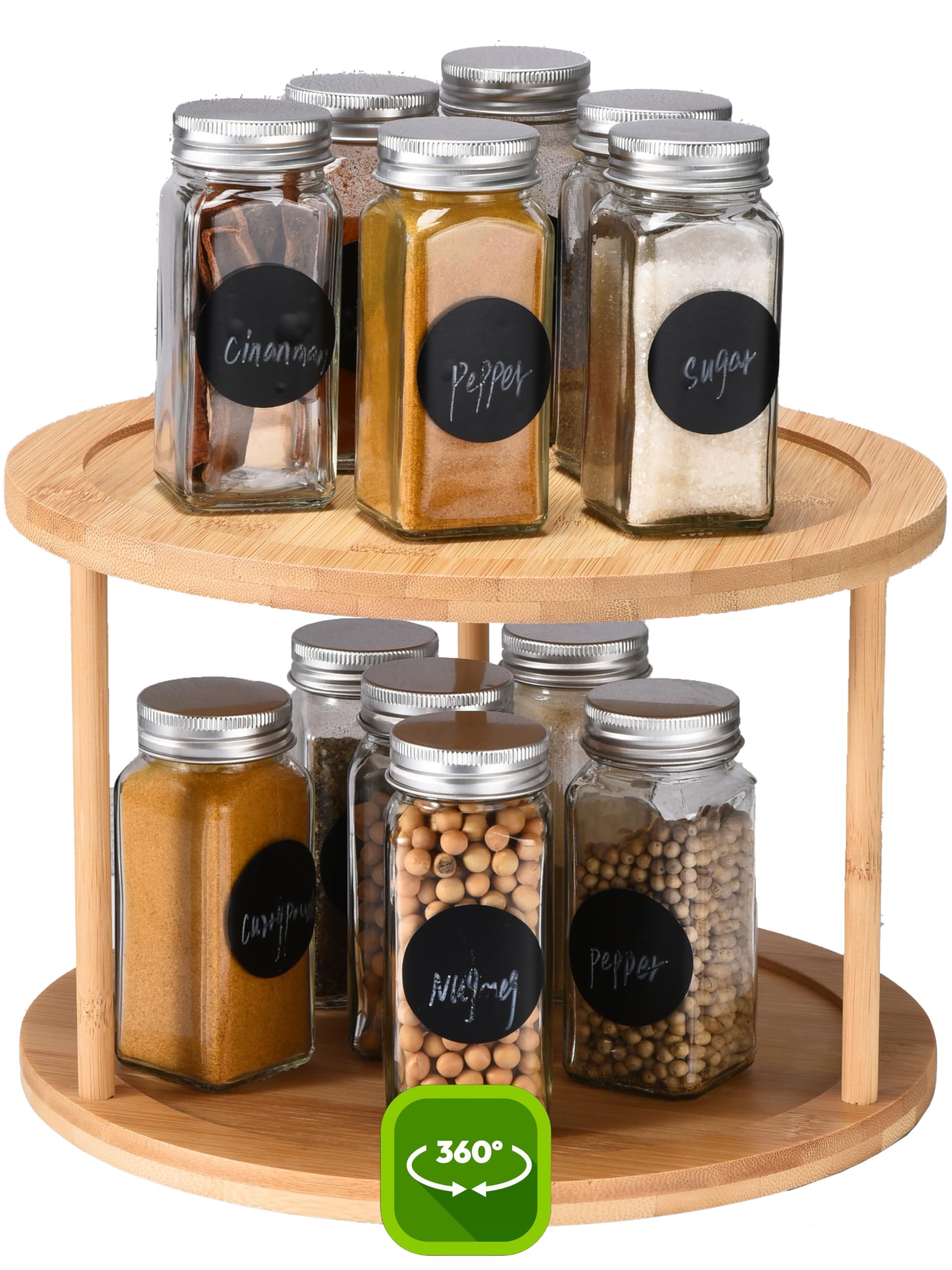2-Tier Bamboo Lazy Susan Spice Rack (10")