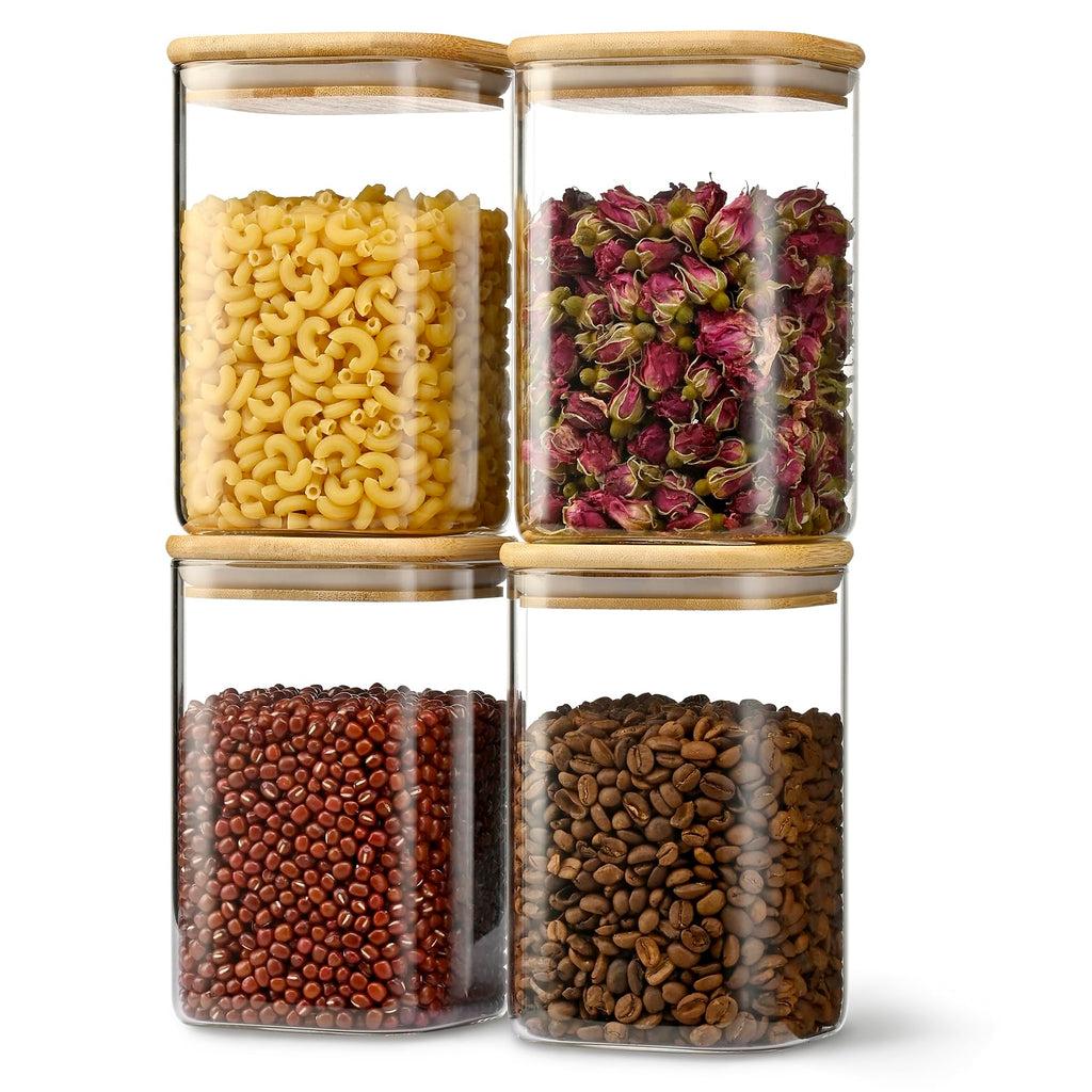 D2scrma Airtight Glass Square Storage Containers with Bamboo Lids