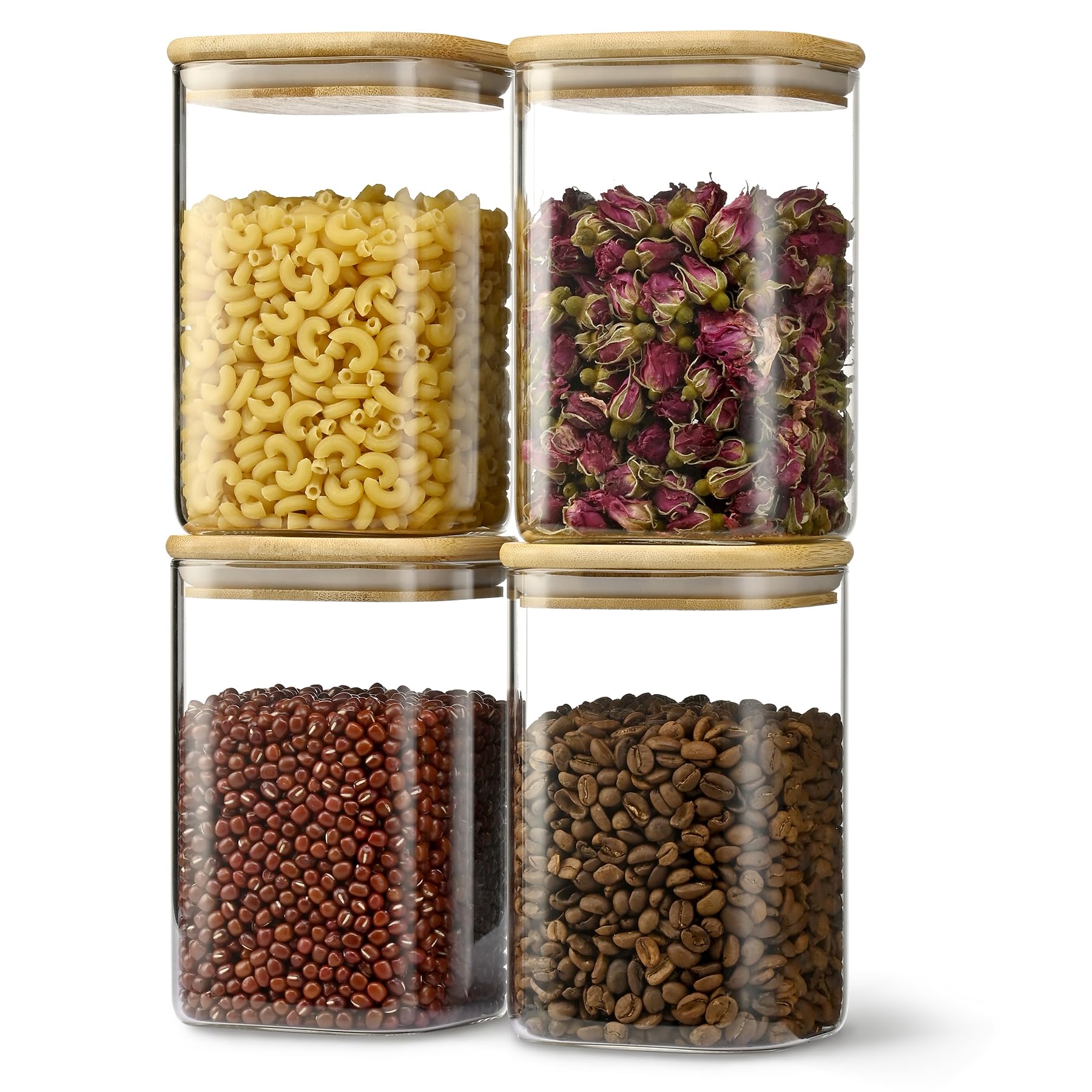 D2scrma Airtight Glass Square Storage Containers with Bamboo Lids