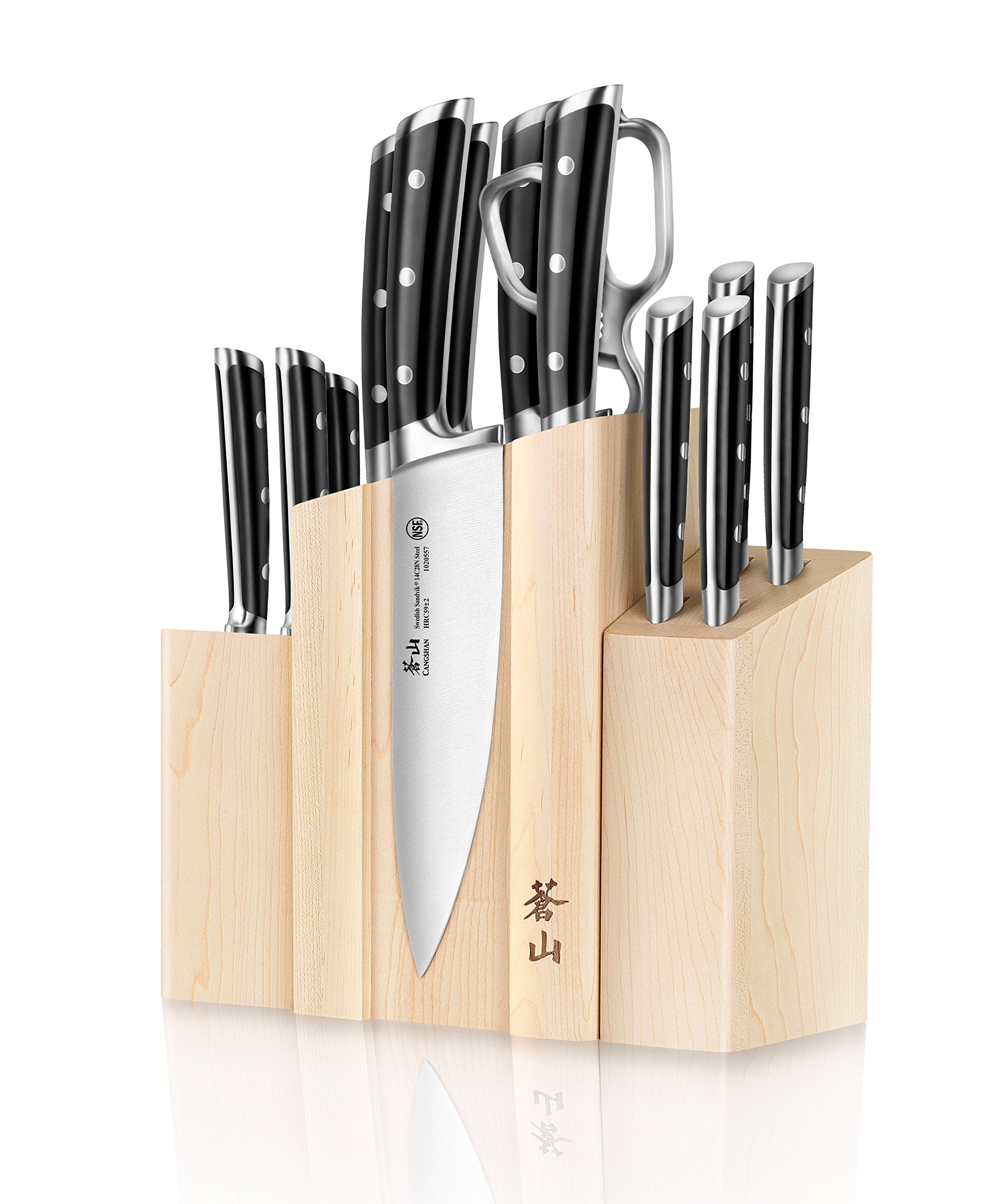 Forged Swedish Steel Magnetic Knife Block Set with Maple Base