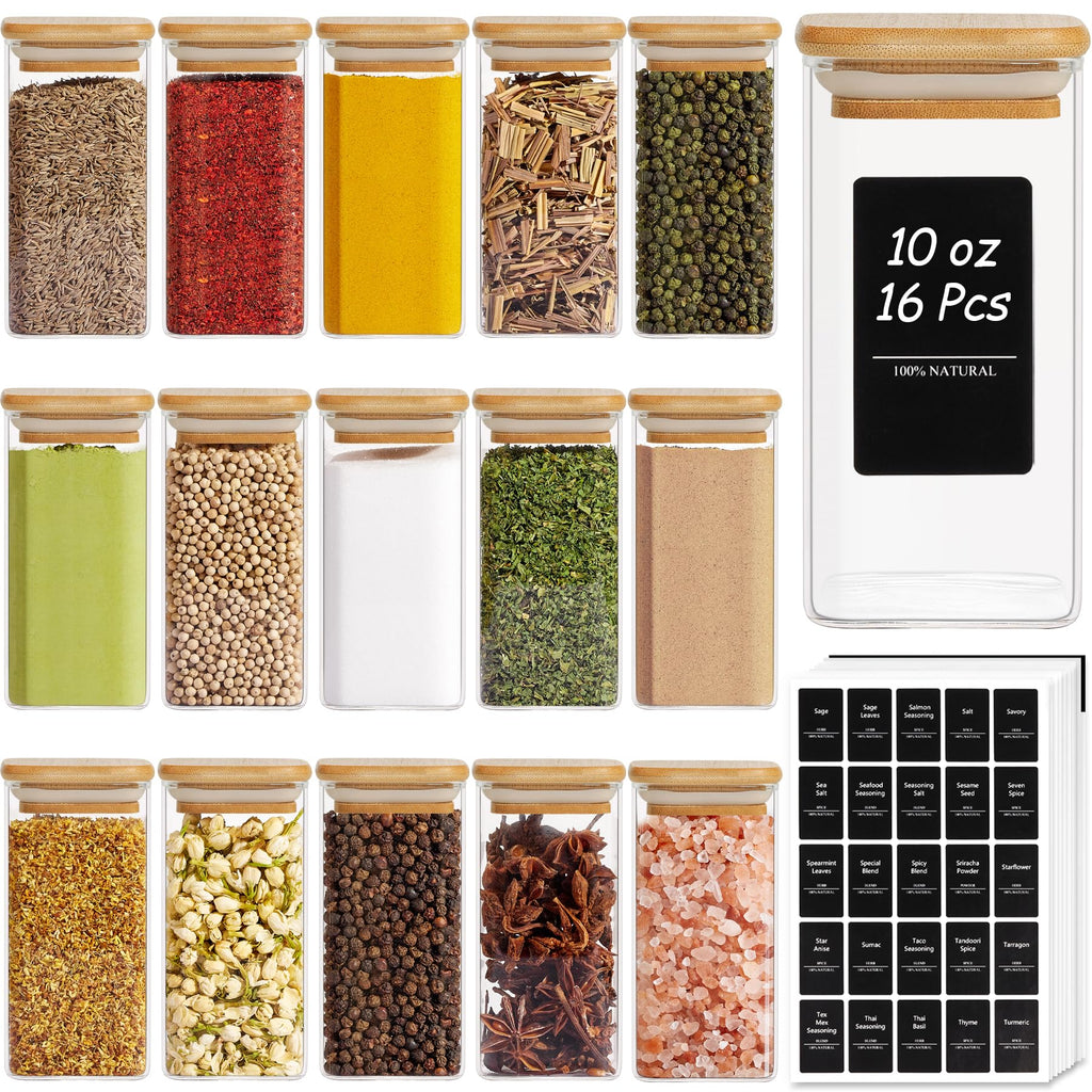 12-Piece Glass Spice Jar Set with Bamboo Lids