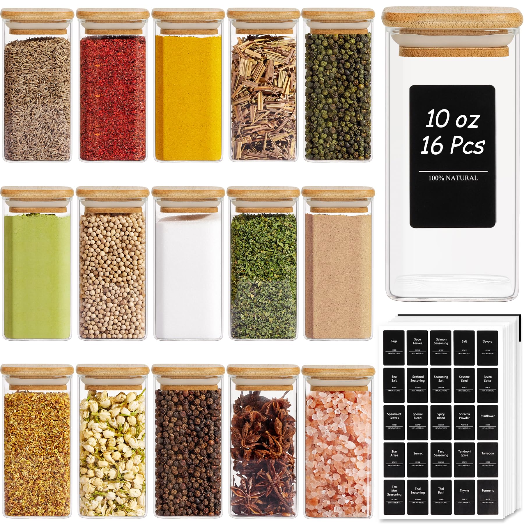 12-Piece Glass Spice Jar Set with Bamboo Lids