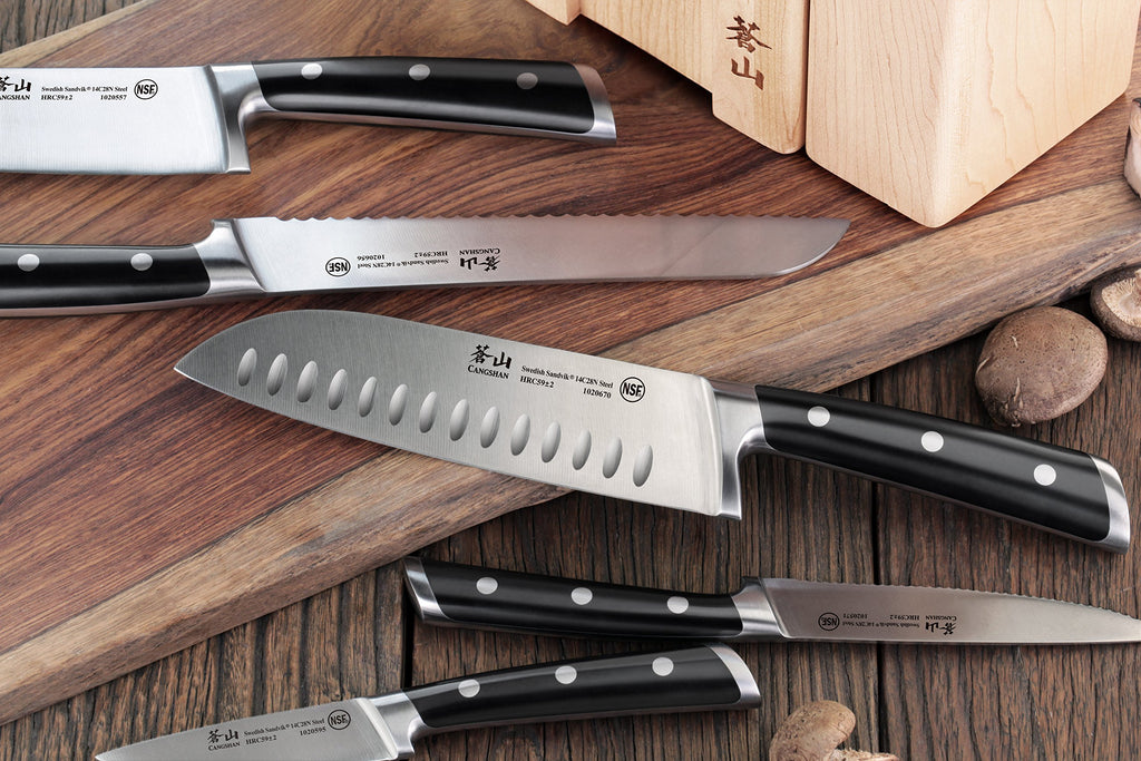 Forged Swedish Steel Magnetic Knife Block Set with Maple Base