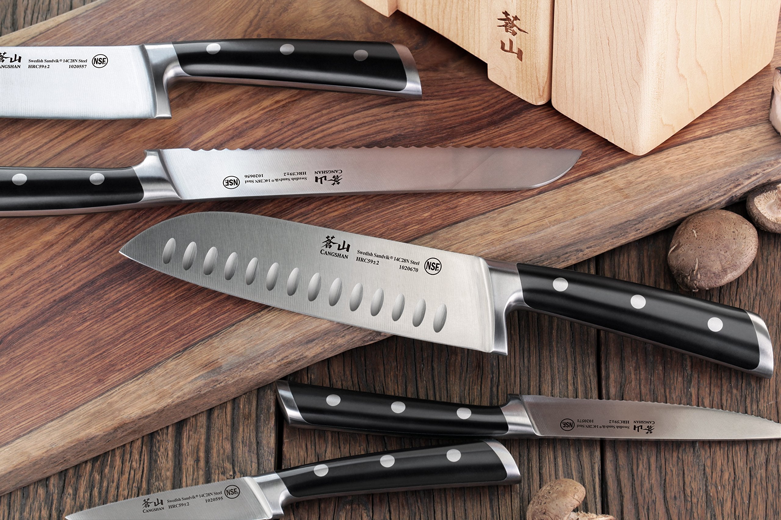 Forged Swedish Steel Magnetic Knife Block Set with Maple Base