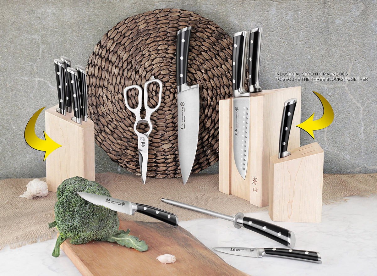 Forged Swedish Steel Magnetic Knife Block Set with Maple Base